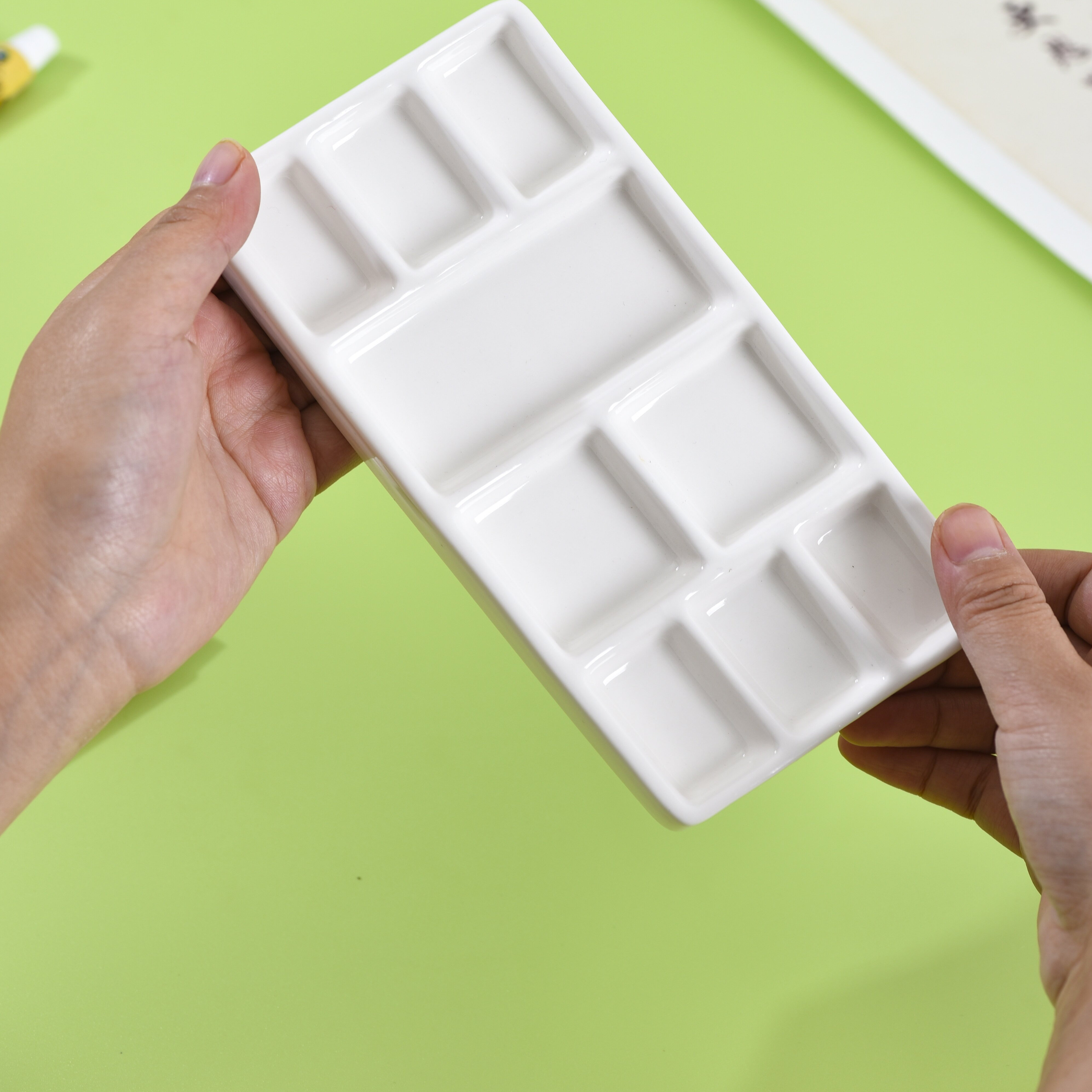 陶瓷国画调色盘颜料梅花调色碟书法专用油画盘水粉水彩毛笔颜料盘 - 图2