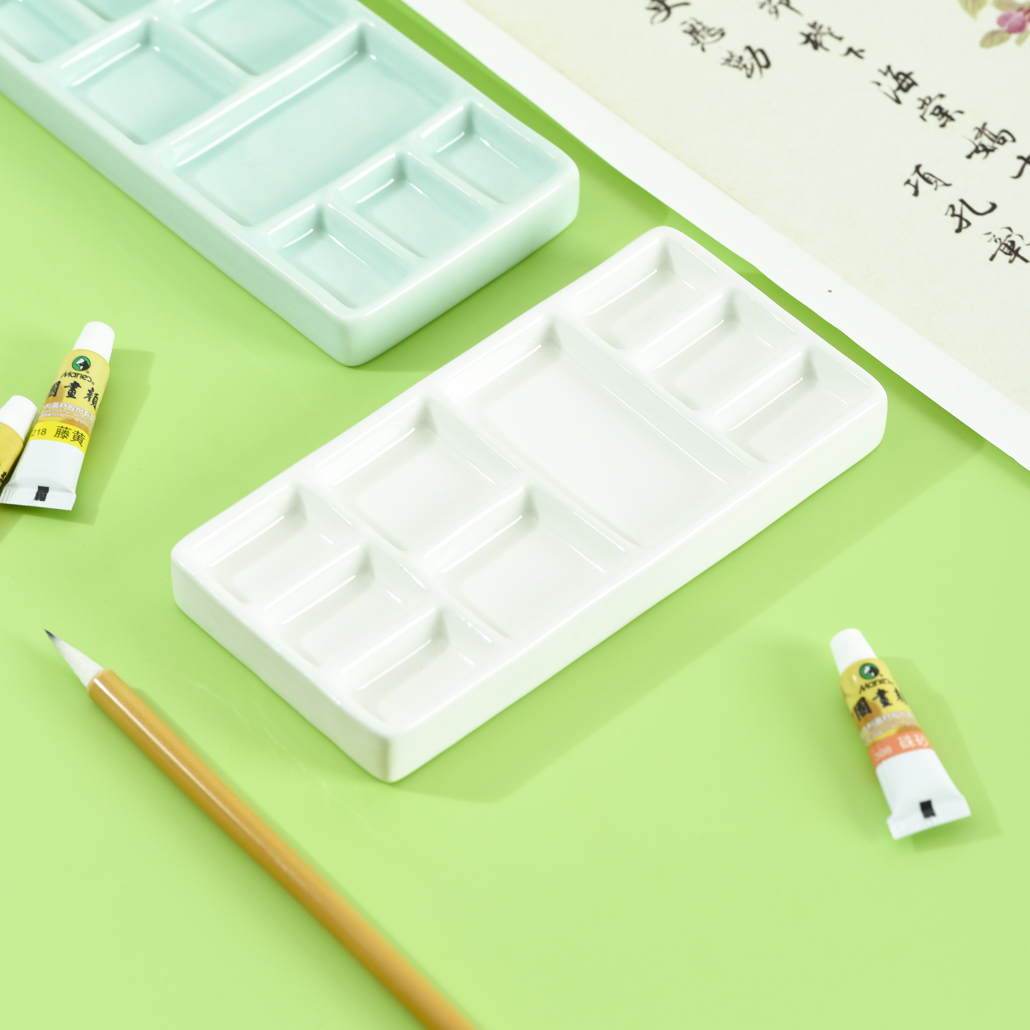 陶瓷国画调色盘颜料梅花调色碟书法专用油画盘水粉水彩毛笔颜料盘 - 图0