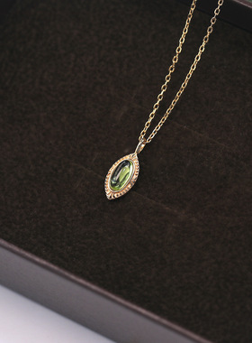 日式925银天然橄榄石项链