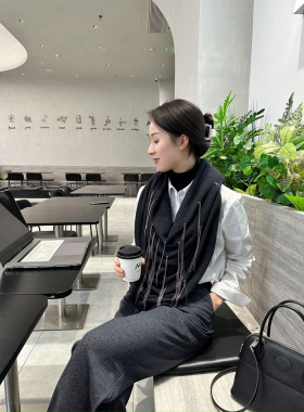 秋冬BC100%山羊绒珠链围巾