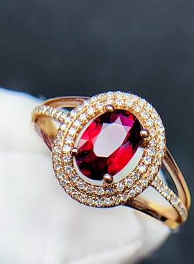 魅晶天然水晶晶体通透鸽血红碧玺戒指