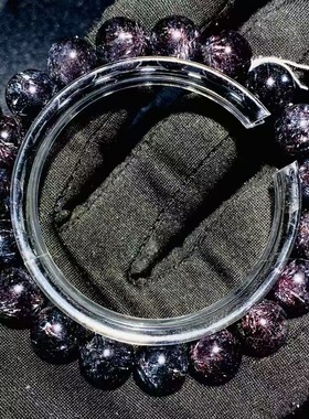 魅晶天然水晶晶体通透黑烟花超七手链