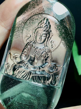 魅晶天然水晶晶体通透巴西绿幽灵千层银山观音菩萨吊坠