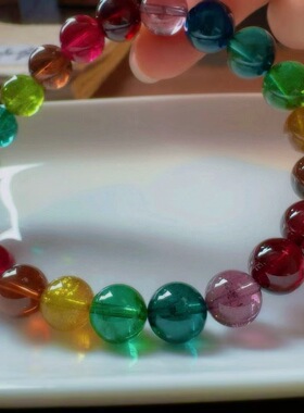 魅晶天然水晶晶体通透塔尖彩虹手链