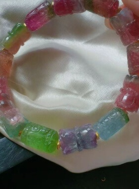 魅晶天然水晶晶体通透雕刻西瓜莲花回纹珠手链