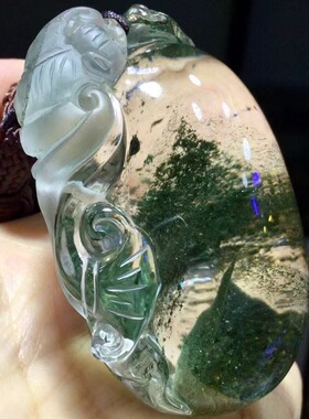 魅晶天然水晶晶体通透绿幽灵千层银山吊坠