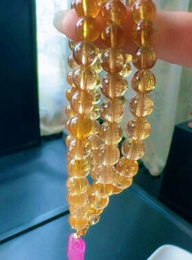 魅晶天然水晶晶体通透珠光闪闪雀黄碧手链