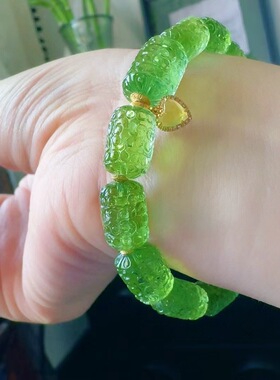 魅晶天然水晶晶体通透翡翠绿雕刻回纹珠手串手链