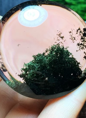魅晶天然水晶晶体通透绿幽灵圆牌墨绿色吊坠