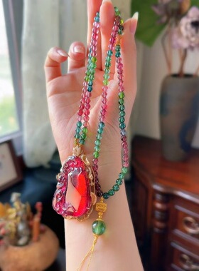 魅晶天然水晶晶体通透稀有大料宝石红红碧玺吊坠