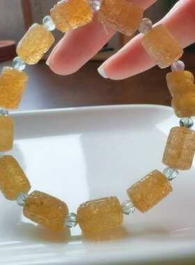 魅晶天然水晶晶体通透手工雕刻雀黄回文手链
