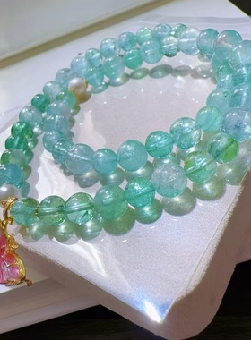 魅晶天然水晶晶体通透帕蓝伊巴蓝18k金设计款碧玺双圈手链