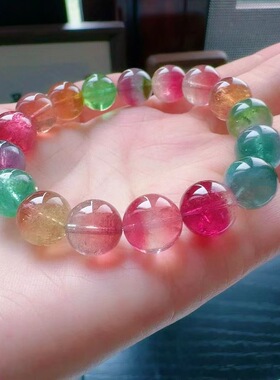 魅晶天然水晶晶体通透塔尖仙境西瓜碧玺手链