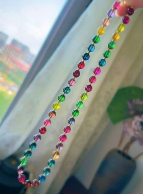 魅晶天然水晶晶体通透绚丽腕间星芒碧玺梦幻彩虹手链