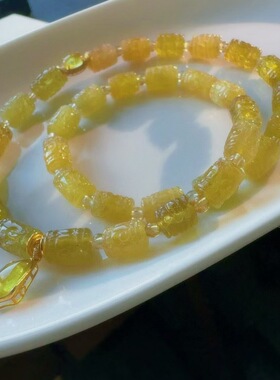 魅晶天然水晶晶体通透金丝雀碧玺回纹双圈手链