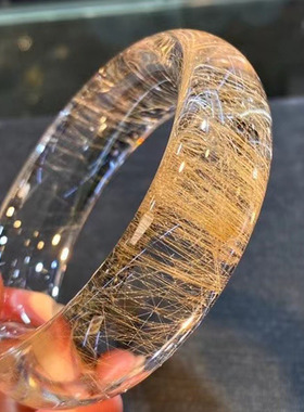 天然巴西原矿水晶晶体通透金发晶手镯