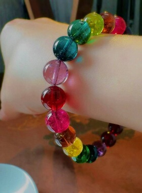 魅晶天然水晶晶体通透塔尖彩虹手链