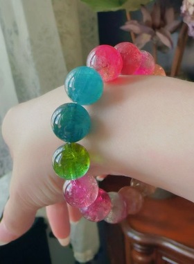 魅晶天然水晶晶体通透莹润色彩绚丽西瓜碧玺手链