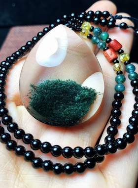 魅晶天然水晶晶体通透墨绿色幽灵聚宝盆吊坠