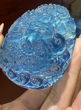 魅晶天然水晶晶体通透蓝色海蓝宝祥龙吊坠