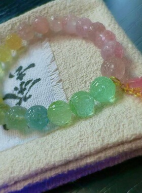 魅晶天然水晶晶体通透圆珠回纹碧玺手链