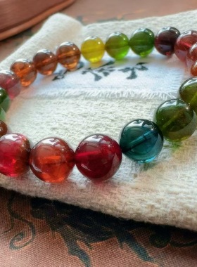 魅晶天然水晶晶体通透浓颜橙色调彩虹碧玺手链