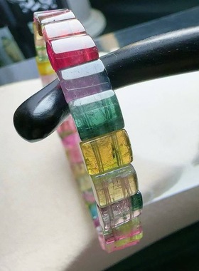 魅晶天然水晶晶体通透近玻璃体弧形碧玺手牌手镯