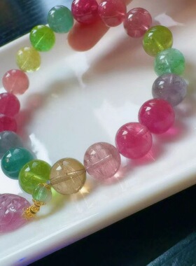魅晶天然水晶晶体通透明亮彩虹碧玺手链