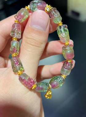 魅晶天然水晶晶体通透红绿西瓜色艳丽水润手链