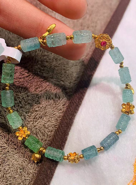 天然碧玺晶体通透蓝回纹路路通手链