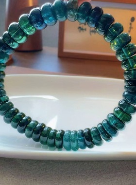 魅晶天然水晶晶体通透深邃蓝高级浓色系蓝绿双色交织碟珠手链