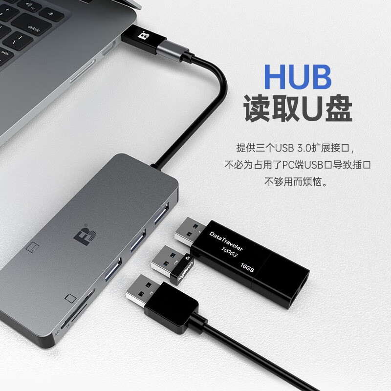 沣标usb3.0读卡器type-c+USB3.0双接口SD CF TF内存卡三合一多功能USB扩展坞手机电脑车载记录仪相机读取 - 图1