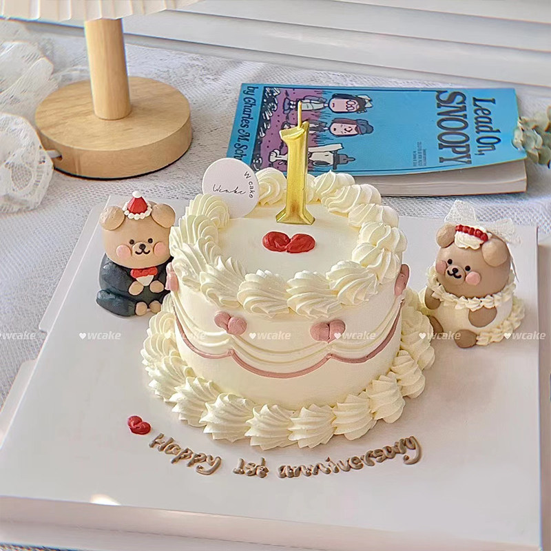 情侣周年纪念日蛋糕装饰网红婚纱小熊摆件订婚结婚告白蛋糕插件