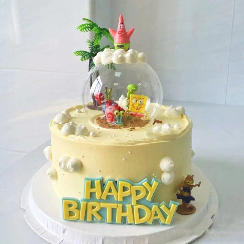 儿童生日海洋主题蛋糕装饰摆件海绵派大星章鱼哥宝宝周岁蛋糕插件