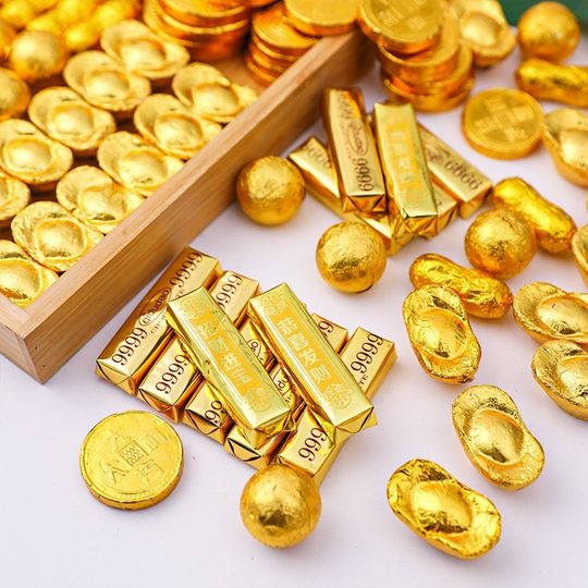 金币代可可脂巧克力蛋糕装饰元宝花生金条祝寿婚庆喜糖烘焙摆件