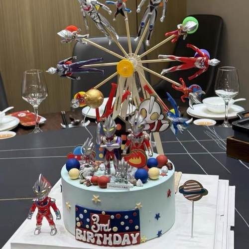 儿童男孩生日蛋糕装饰卡通超人旋转摩天轮摆件甜品派对烘焙装扮 - 图2
