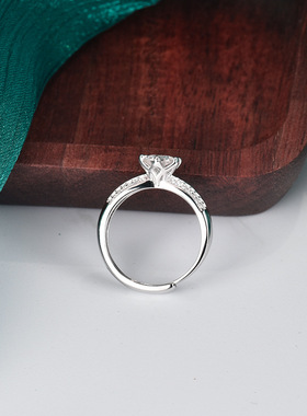 轻奢S925银人工钻石开口戒指