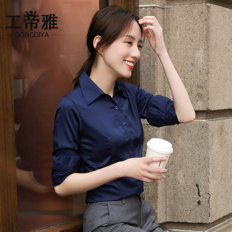 v领白色长袖2021加绒款气质工作服 工帝雅服饰衬衫