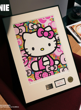 安尼画廊粉色村上隆太阳花Kitty猫版画小女孩房间挂画卧室装饰画