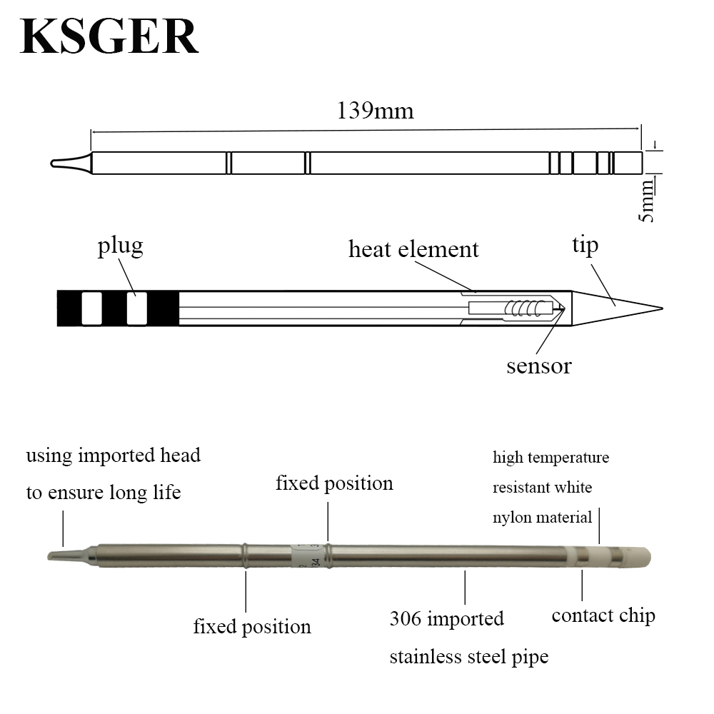 KSGER焊接T12-JL02 JS02 J02烙铁头发热芯弯尖头咀STM32焊台用 - 图2