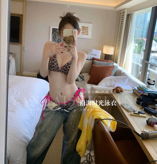 Swimsuit Female Sexy Leopard Print Contrast Bikini Three-Point Style