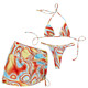 Colorful printed drawstring halter neck bikini three-piece set