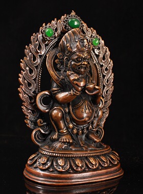 仿古纯铜纯手工打造镶嵌宝石大黑天护法神家居装饰摆件收藏品