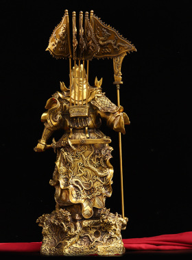 铜关公铜像摆件纯铜九龙令旗关羽关二爷佛像家居公司供奉开业礼品