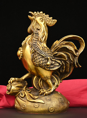 金鸡送福纯铜大公鸡摆件金钱生肖鸡组客厅办公室生财有道元宝母鸡