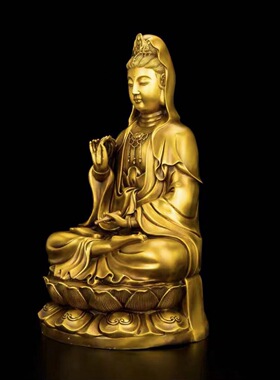 坐莲观音摆件纯铜观音菩萨佛像摆件家用供奉居家观世音娘娘送子