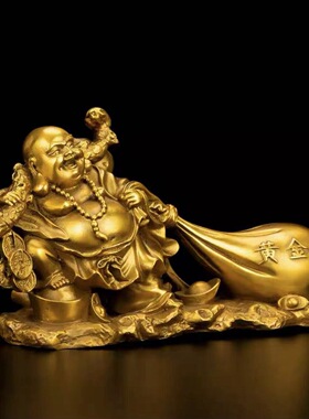 铜弥勒大肚笑佛摆件黄铜布袋和尚黄金袋大号家居店铺开业乔迁礼品