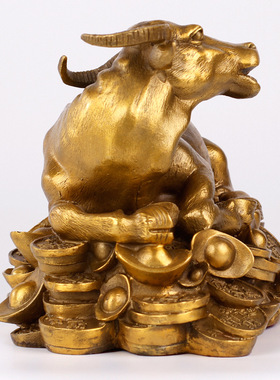 纯铜财源滚滚抬头牛摆件金钱牛客厅电视柜装饰办公室店铺礼品