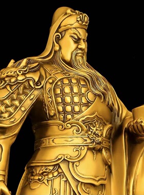 全铜提刀关公摆件关二爷神像家用客厅店铺托元宝横刀关公武财神爷