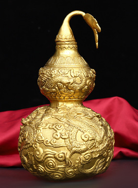 纯铜葫芦摆件 龙纹葫芦大号开口葫芦 玄关葫芦摆件铜葫芦装藏葫芦